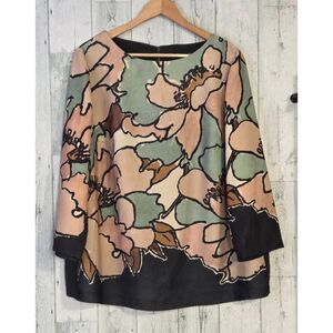 Marina Rinaldi Muted Dusty Pastel Giant Floral Top Sz. XL EST